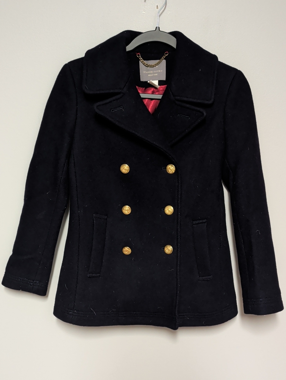 J. Crew Navy Double-Breasted Pea Coat with Gold Buttons